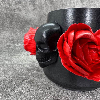 Skull & Red Rose Pot