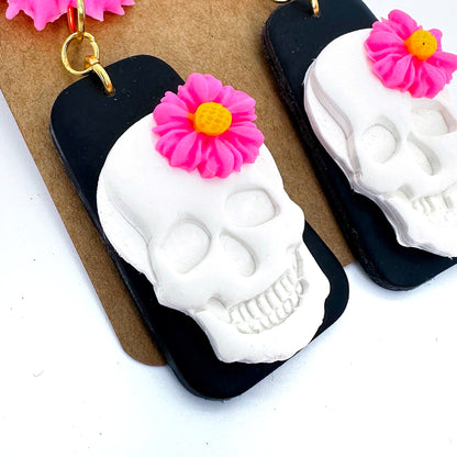 Flower Skull Statement Handmade Earrings