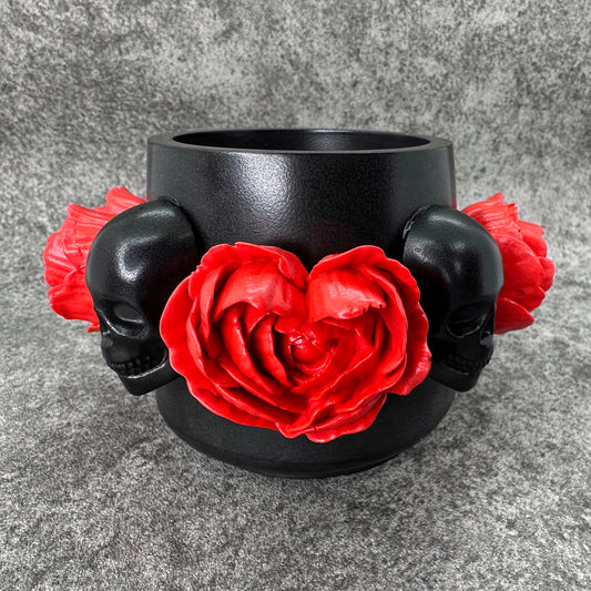 Skull & Red Rose Pot