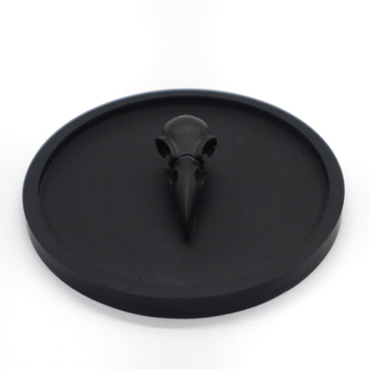 Vintage Black Crow Skull Gothic Trinket Tray