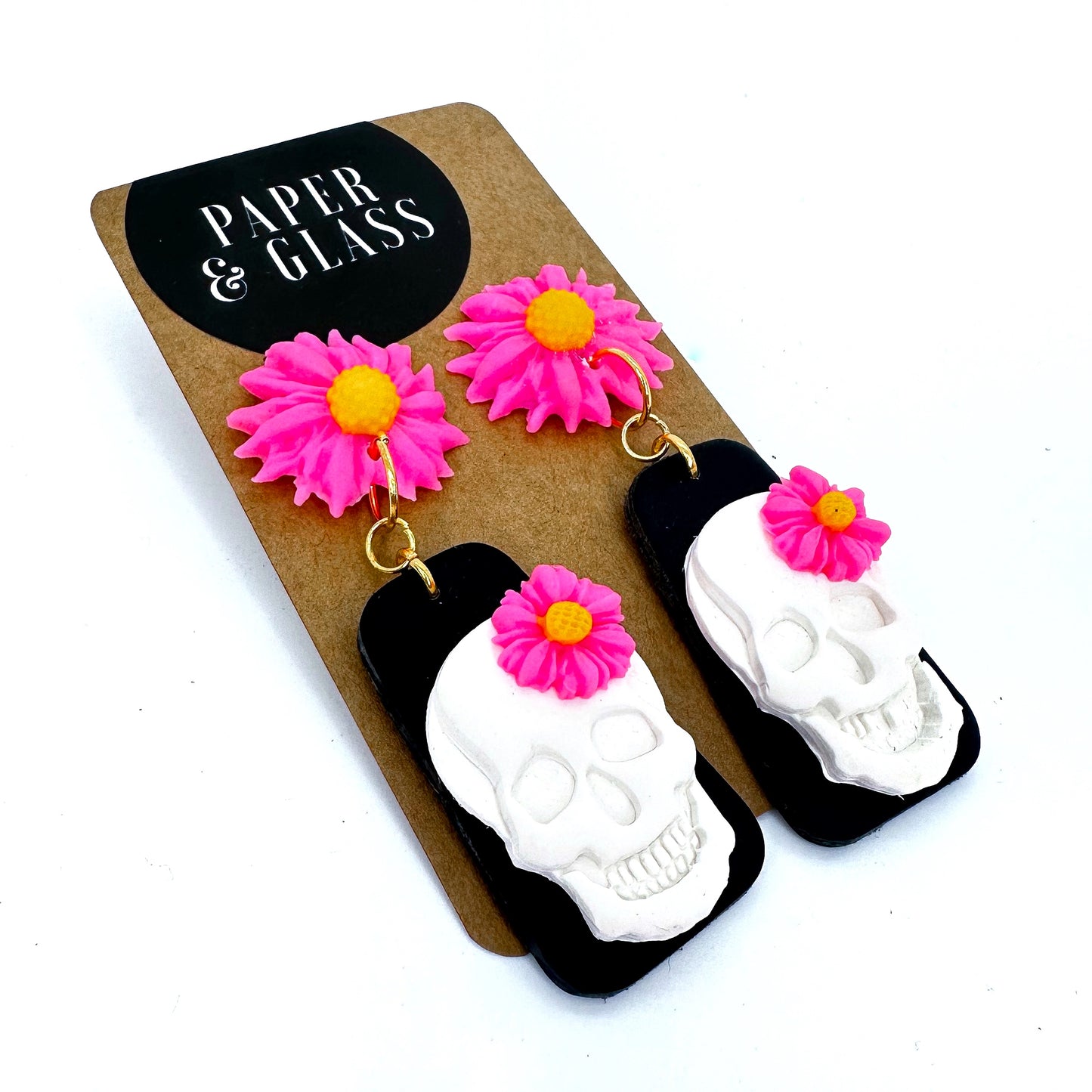 Flower Skull Statement Handmade Earrings