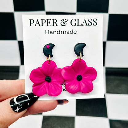 Moon & Cherry Blossom Drop Earrings