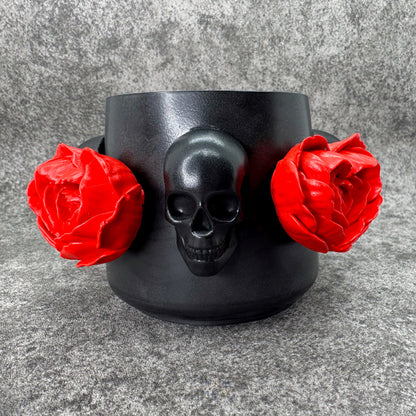 Skull & Red Rose Pot