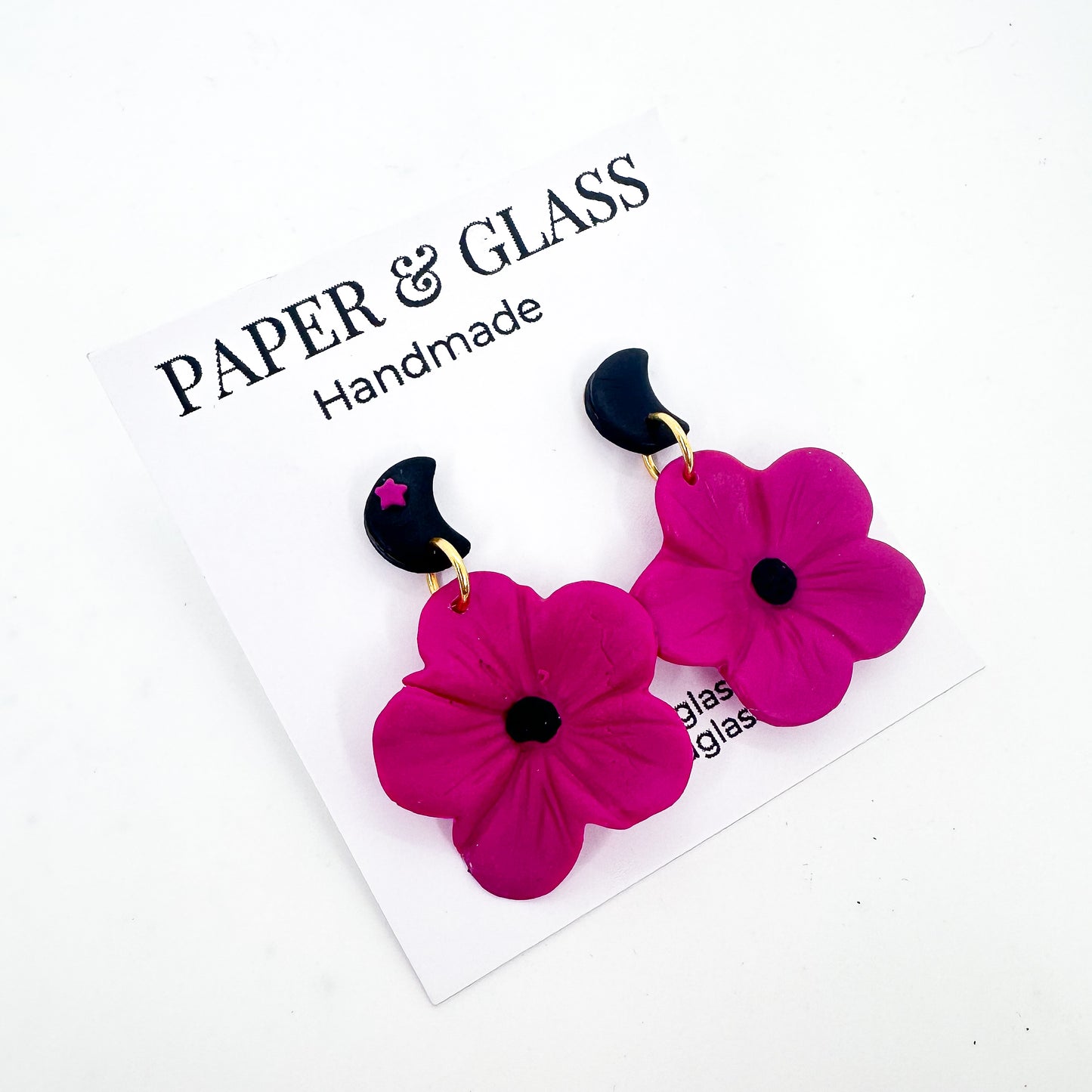 Moon & Cherry Blossom Drop Earrings