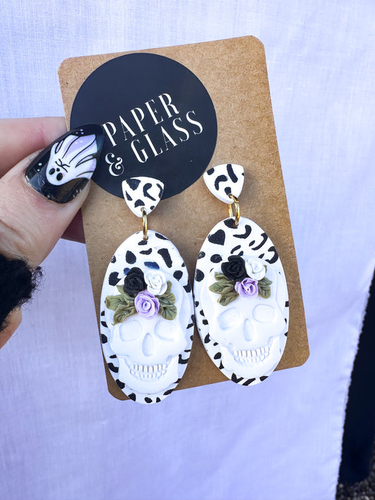 Floral Skull & Leopard Handmade Statement Earrings