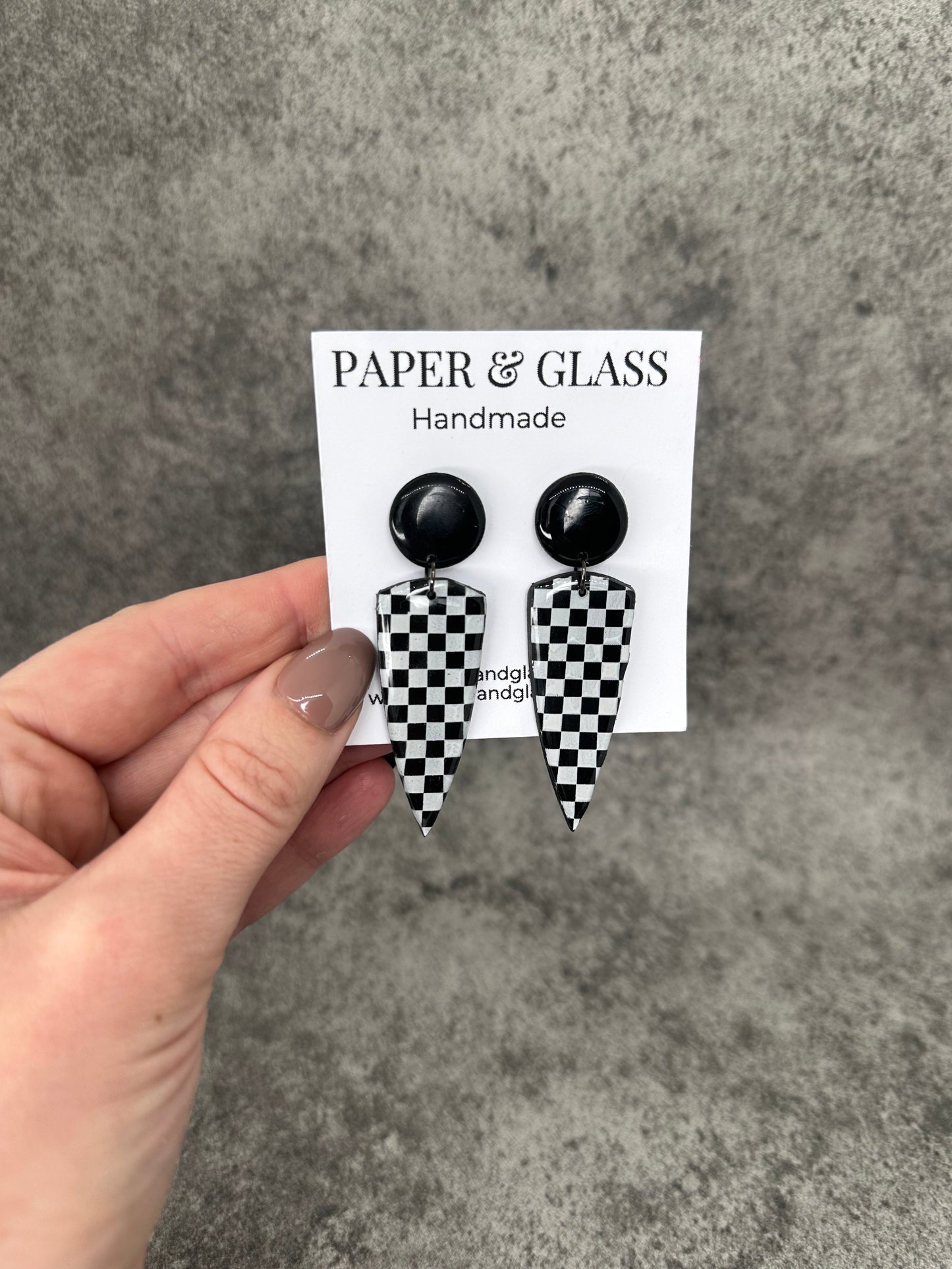 Checkerboard Dagger Drop Earrings