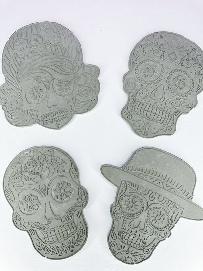 Sugar Skull Concrete Coasters (Set of 4 Mixed Designs)