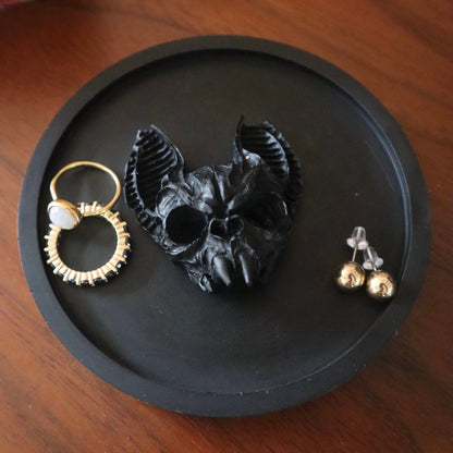 Black Vampire Cat Skull Gothic Round Trinket Tray